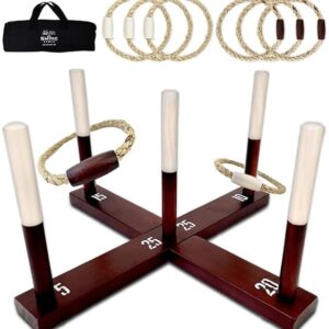 SWOOC Games - Rustic Ring Toss Game (All Weather) - Easy Setup & Extra Games Included - Ring Toss Game for Adults - Outdoor Acitivities for Adults - Yard Toys for Kids - Backyard Fun - Outdoor Party