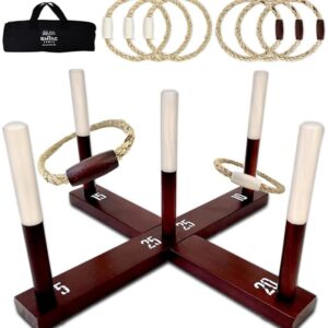 SWOOC Games - Rustic Ring Toss Game (All Weather) - Easy Setup & Extra Games Included - Ring Toss Game for Adults - Outdoor Acitivities for Adults - Yard Toys for Kids - Backyard Fun - Outdoor Party