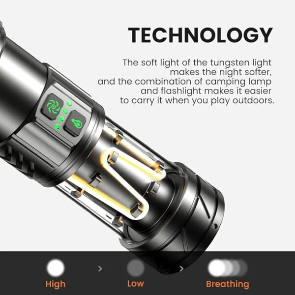 Torches LED Super Bright 5000 High Lumen, Rechargeable Torch with Camping Light, Zoomable, 11 Light Modes, Long Battery Life, Waterproof Powerful Tactical Torch for Camping, Dog Walking, Emergency - Image 5