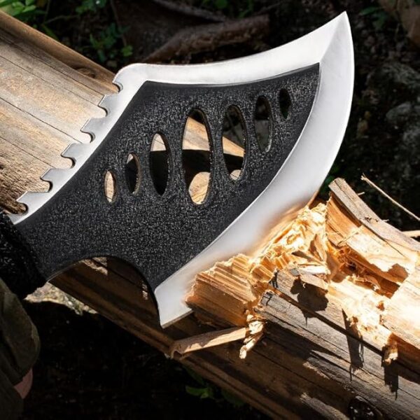 DOOM BLADE Camping Hatchet Axe with Nylon Sheath,Tomahawk Viking Forged High Carbon Steel,Portable Camping Axe for Outdoor Splitting Wood,Hunting (Double-Bit Axe + Hatchet + Fixed Blade Knife) - Image 5