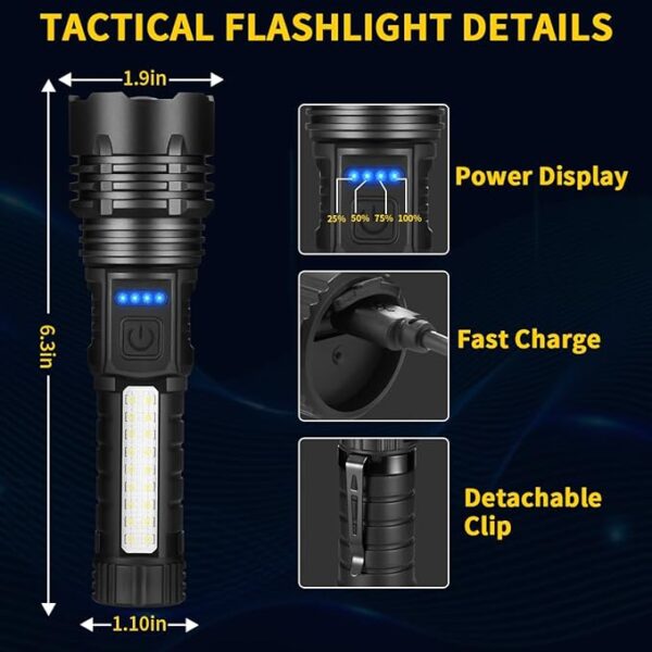 Rechargeable Flashlights High Lumens, 7Mode Flashlights Rechargeable, Super Bright Flashlight, Adjustable Tactical Flashlight, High Powered Flash Light, LED Flashlight for Emergency Home 1Pack - Image 9