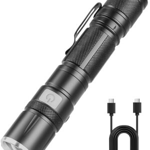 DT009 LED Flashlight Rechargeable, 1500 High Lumens Flash Light, Tactical Flashlight IP68 Waterproof with 5 Mode, EDC Handheld Flashlight for Hiking, Camping, Emergency(Battery Included)