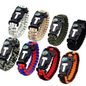 Kissmi 8 Pack Paracord Bracelet Survival Gear with Compass, Fire Starter, Whistle and Emergency Knife,Best Wildness Survival -Kit for Camping/Hiking