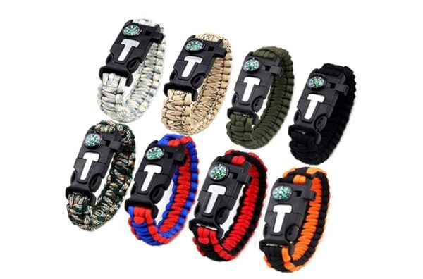 Kissmi 8 Pack Paracord Bracelet Survival Gear with Compass, Fire Starter, Whistle and Emergency Knife,Best Wildness Survival -Kit for Camping/Hiking