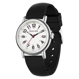 GOLDEN HOUR Waterproof Nurse Watch for Medical Professionals, Students Women Men - Military Time Luminouse Easy Read Dial, 24 Hour with Second Hand, Colorful Silicone Band