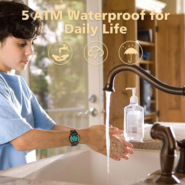 Kids Watch,Boys Watch for 3-15 Year Old Boys,Digital Sport Outdoor Multifunctional Chronograph LED 50 M Waterproof Alarm Calendar Analog Watch for Children with Silicone Band,Kids Gift - Image 7