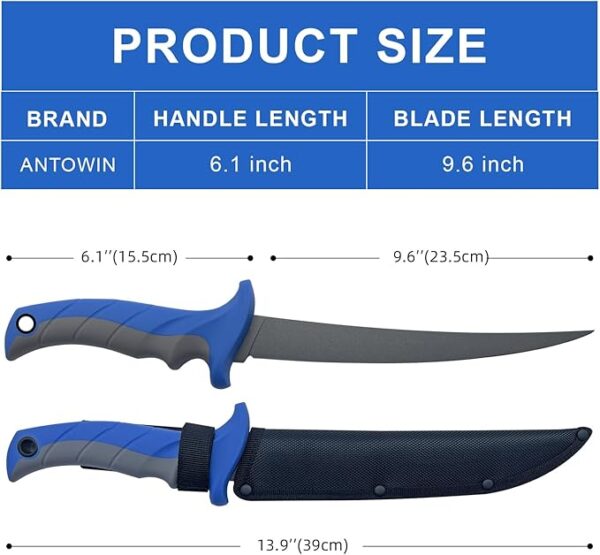 ANTOWIN Fish Fillet Knife- 9 Inch Boning Knife Super Sharp Professional Knives for Meat Poultry Cutting,Small Tool Fishing Gear for Outdoor Camping Survival Hiking-Gifts for Men(9'') - Image 3