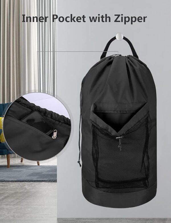Dalykate Backpack Laundry Bag, Laundry Backpack with Shoulder Straps and Mesh Pocket Durable Nylon Clothes Hamper Bag with Drawstring Closure for College, Travel, Laundromat, Apartment - Image 5