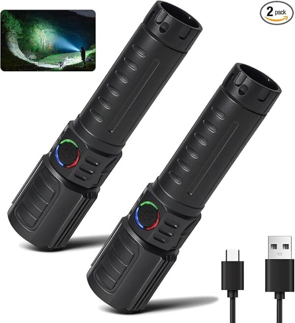 Tactical Flashlights Torch High Lumens Rechargeable, 3 Modes Led Waterproof Zoomable Linternas Handheld Small Flashlight, Adjustable Brightness Flash Light for Hurricane/Home/Emergency (2 Pack) - Image 2