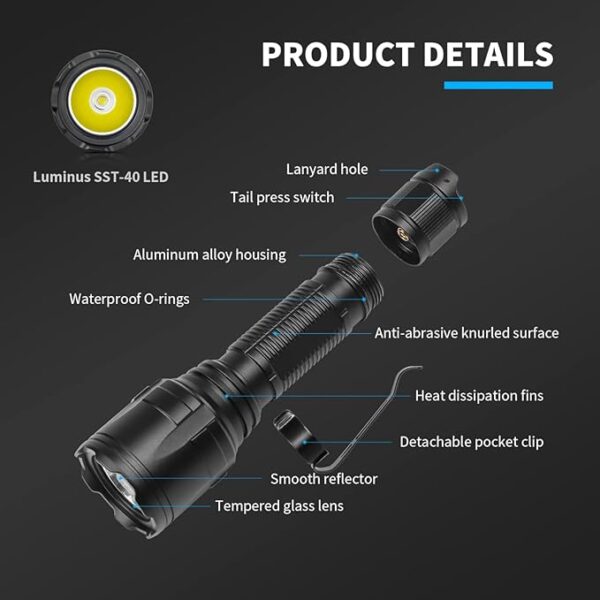 Super Bright Flashlight NT23 1500 Lumens Small Tactical Flashlights with Clip, Long Beam Distance, 4 Light Modes with Mode Memory, IP68 Waterproof, for Camping Hiking Emergency Use - Image 3