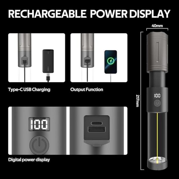 Rechargeable LED Flashlights, Blissbird 5 Modes Flashlight Adjustable, Zoomable with LCD Digital Display, Brightest Flashlight, Multi-Functional Handheld Flashlight for Home, Camping, Emergency - Image 5