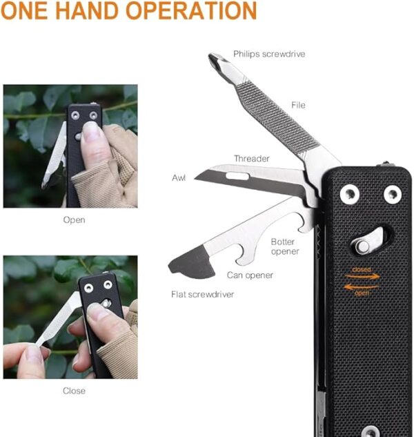 ROXON KS2 Elite D2 Blade 13 in 1 Mini Multi Tool function pocket knife with big scissor, G10 handle and Pocket clip, good for Camping/Backpacking/Emergencies/EDC Multitool (D2 Steel Blade) - Image 3