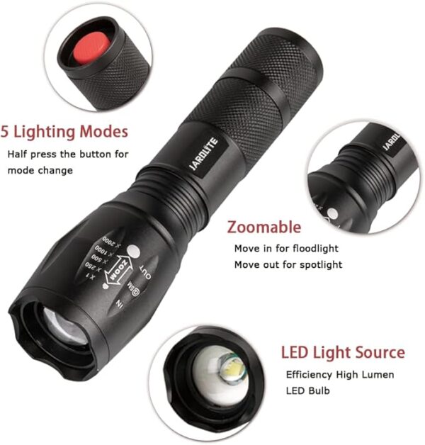 LED Emergency Handheld Flashlight, 4 Pack, Adjustable Focus, Water Resistant with 5 Modes, Best Tactical Torch for Hurricane, Camping, Dog Walking - Image 5