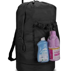 Dalykate Backpack Laundry Bag, Laundry Backpack with Shoulder Straps and Mesh Pocket Durable Nylon Clothes Hamper Bag with Drawstring Closure for College, Travel, Laundromat, Apartment