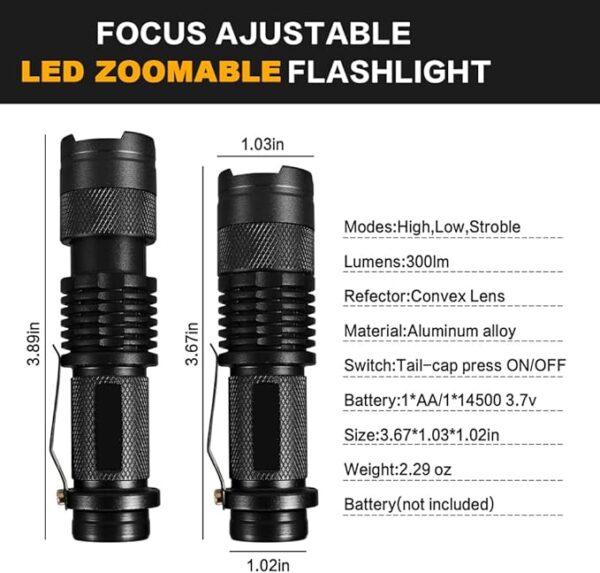 3 Pack Red Green Blue Light Bright Small Flashlights, LED Mini Flashlight High Lumens Pen Light with 3 Modes, Zoomable Torch with Clip, Flash Light for Camping,Outdoor,Emergency - Image 6