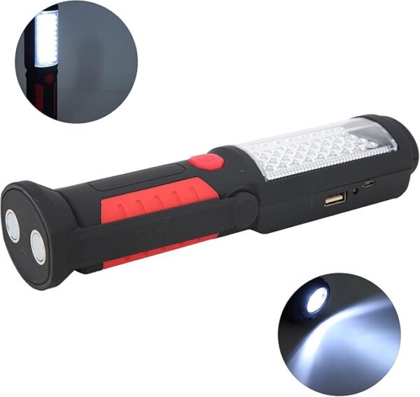LED Torch Light Super Bright USB Rechargeable Portable Flashlight with 360 Degree Rotating Base Strong Magnet and Hook for Camping Hiking Emergency ABS Material 275g - Image 4