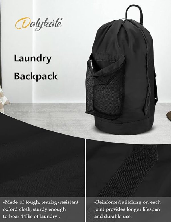 Dalykate Backpack Laundry Bag, Laundry Backpack with Shoulder Straps and Mesh Pocket Durable Nylon Clothes Hamper Bag with Drawstring Closure for College, Travel, Laundromat, Apartment - Image 6