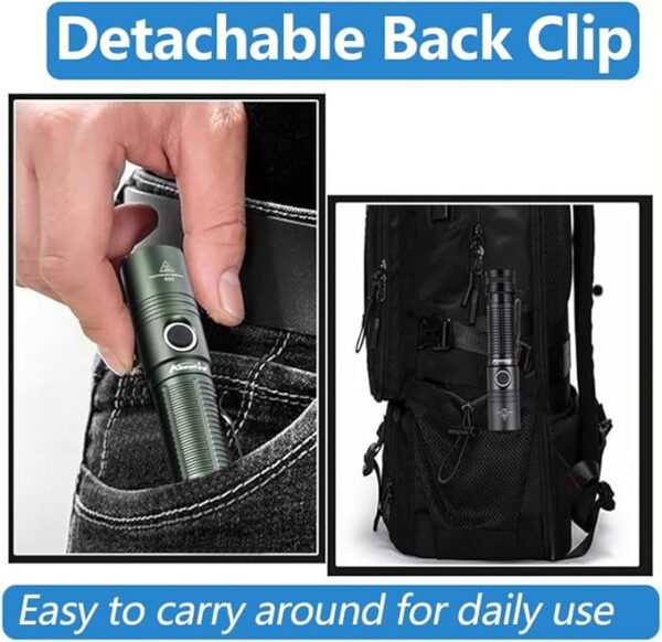 ALONEFIRE H60 LED Flashlight 1800 High Lumens Super Bright USB C Rechargeable 6 Adjustable Modes Waterproof Flash Light with Battery, Lanyard for Camping Emergency Hiking Home(Black) - Image 5