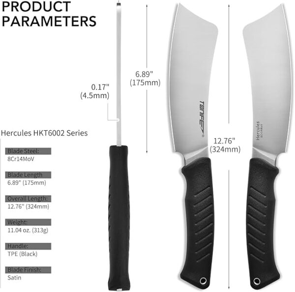 TONIFE Hercules Full Tang Knife Fixed Blade Knife with Sheath and Paracord, Bushcraft with 8Cr14MoV Chopping Blade for Outdoor Camping Survival - Image 6