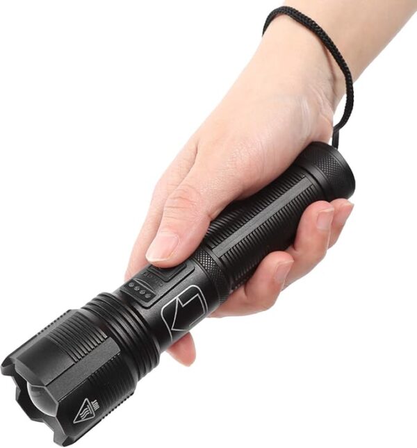 Pilipane Flashlight Zoom Electric Quantity Display USB Rechargeable Strong Brightness Torch P70 High Light Transmitting Convex Mirror for Outdoor Emergency Aluminum Alloy ABS 16.5x4cm 218g - Image 7
