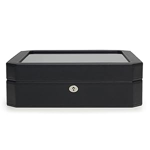 WOLF Windsor 10-Piece Watch Box, Black - Features 10 Watch Compartments & Vegan Leather Exterior