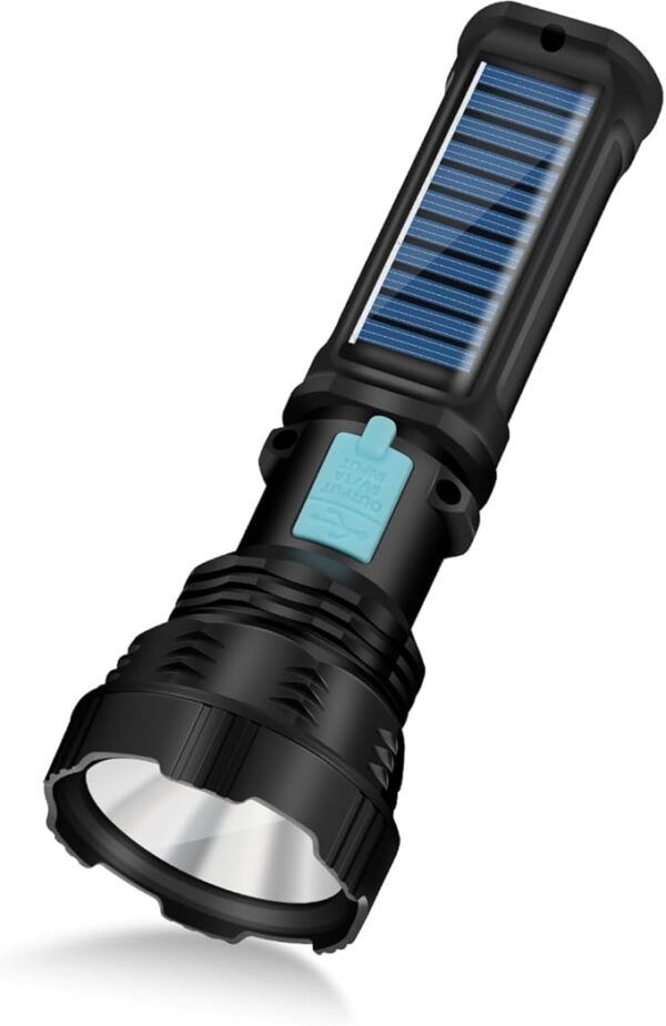 Led Solar Flashlight, 1500 Lumens Led Solar Handheld Rechargeable Flashlights with IP65 Waterproof, 2000mAh Battery for Survival Emergencies Camping (1 Pack) - Image 2