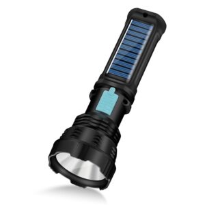 Led Solar Flashlight, 1500 Lumens Led Solar Handheld Rechargeable Flashlights with IP65 Waterproof, 2000mAh Battery for Survival Emergencies Camping (1 Pack)