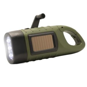 Hand Crank Solar Powered Flashlight, Emergency Rechargeable LED Survival Flashlight with Dynamo Crank, Handheld Torch with Carabiner Clip for Sports, Camping, Hiking