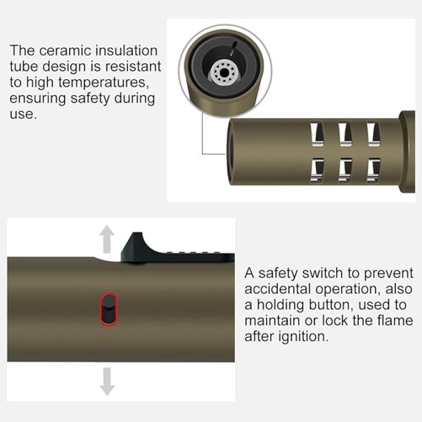 Camping Torch Lighter, Windproof Bright Fire Lighter with Safety Lock, Refillable Straight Flame Lighter with Adjustable Jet Flame for Tactical Outdoor Hiking Candles Kitchen BBQ Campfires (Brown) - Image 4