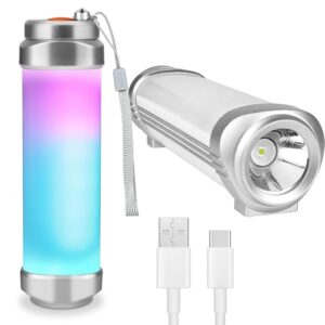 LED Camping Lantern Flashlight, Rechargeable Work Light Bar with Magnetic Base, 8 Light Modes, RGB Color Changing, Portable Dimming Torch for Power Outages, Emergencies, Tent Essentials