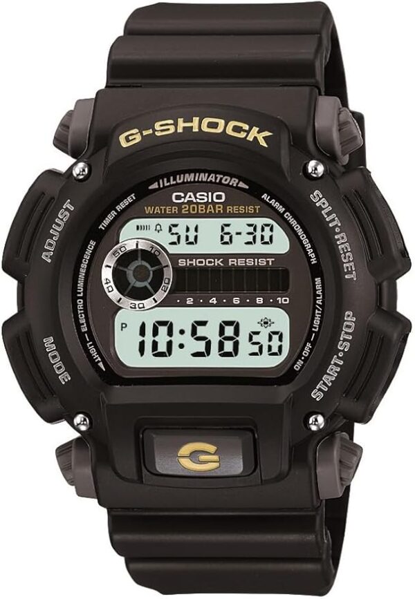 Casio DW9052 Series | Menâs Digital Watch | G-SHOCK | Black/Black | 1/100 SEC Stop Watch | Countdown Timer | LED Light | 200M WR | Shock Resistant | Multi Alarm | Auto Calendar | Dual Time | 2 Yr Batt - Image 2