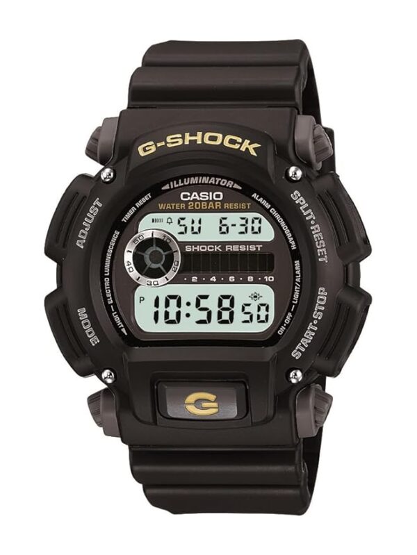 Casio DW9052 Series | Menâs Digital Watch | G-SHOCK | Black/Black | 1/100 SEC Stop Watch | Countdown Timer | LED Light | 200M WR | Shock Resistant | Multi Alarm | Auto Calendar | Dual Time | 2 Yr Batt