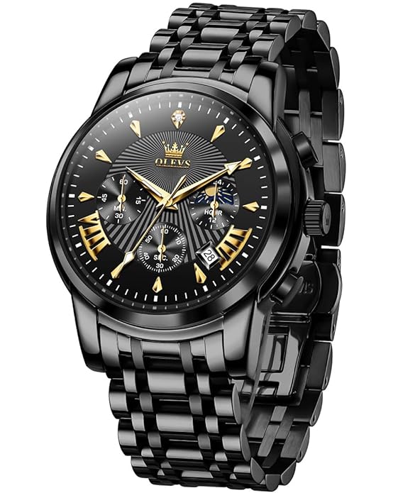 OLEVS Men's Luxury Watch Waterproof Luminous Easy Read Chronograph Watches Full Gold/White Dail/Black Face with Calendar Wristwatch