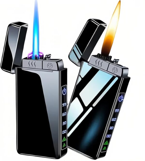 Torch Lighter, Butane Torch Open Flame Plasma Dual Arc 3-in-1 Lighter, USB Rechargeable Electric Lighters with Flashlight, Windproof Refillable Lighters (Without Fuel) (Black Ice) - Image 2