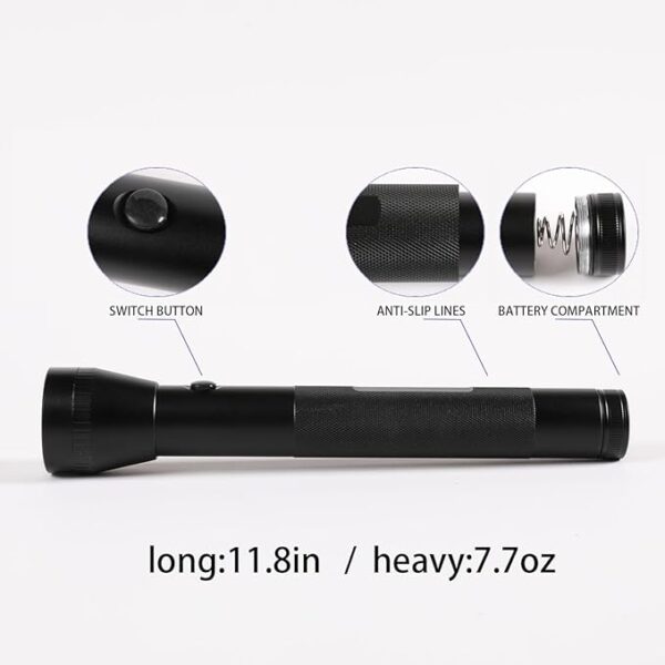 Heavy Duty 3-Cell D Battery LED Big Flashlights, Single Mode, Aluminum Alloy Torch, Rugged Metal Flashlight for Outdoor Adventures and Emergency Power Outages (1 Pack) - Image 5