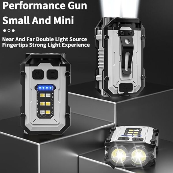 Rechargeable Keychain Flashlight with Type-C Fast Charging,Mini Tactical Flashlight 750mAh ï¼Magnetic Base Dual Switches, Waterproof Pocket Light for Camping EDC Emergency (White) - Image 3