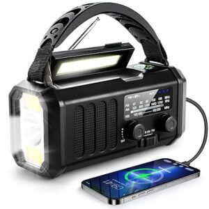 Emergency Radio, 10000mAh/37000mWh NOAA Weather Radio, Solar Hand Crank Radio with AM/FM, Flashlight & Reading Light, Rechargeable Battery,SOS Alarm, Cell Phone Charger for Indoor Outdoor Emergency