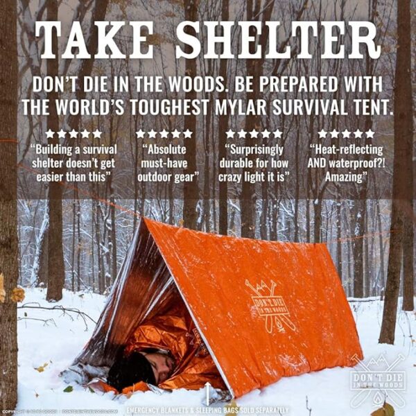 World's Toughest Ultralight Survival Tent â¢ 2 Person Mylar Emergency Shelter Tube Tent + Paracord â¢ Year-Round All Weather Protection for Hiking, Camping, & Outdoor Survival Kits - Image 3