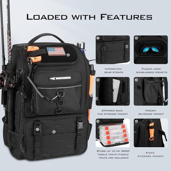 KastKing Karryall Fishing Tackle Backpack with Rod Holders 4 Tackle Boxes,40L Fishing Bag Storage Fishing Gear and Equipment - Image 4