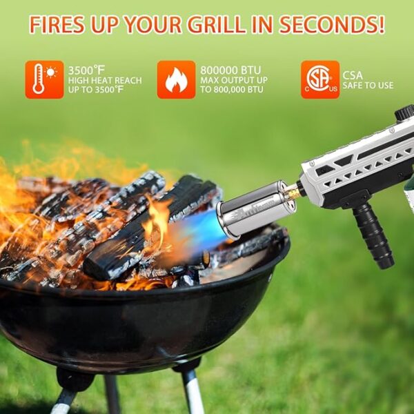Propane Torch Gun â Powerful Grill & Cooking Torch max. 800,000 BTUs â Culinary Torch Sous Vide â Adjustable Flamethrower for BBQ, Campfire, Charcoal Wood Grills Lighter(Tank Not Included) - Image 5