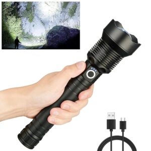 5000 Lumens Rechargeable LED Flashlight - Super Bright Waterproof Handheld Torch, 3 Modes (High/Medium/Strobe) for Camping, Hiking, Emergencies - Long-Lasting Battery & Portable Outdoor Gear