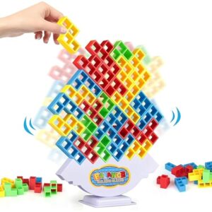 64 Pcs Tetra Tower Stack Game, Team Tower Balancing Games, Balance Stacking Blocks Game for Kids Adults Family Night, Party Indoor Activities, Educational STEM Toys for Ages 6+