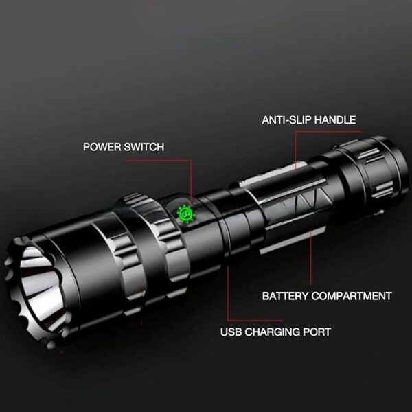 1600 Lumens Tactical Flashlight, Rechargeable LED Flashlight with Pressure Switch for Hiking, Camping, Fishing Emergency, 5 Lighting Modes 656 FT Lighting Range IP-6 Waterproof - Image 4