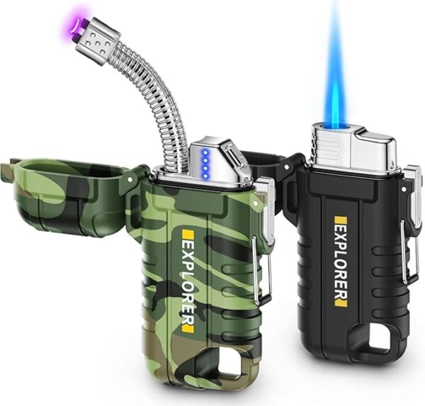 Luxgaze 2 Pack Waterproof Lighter Outdoor Electric Torch Lighters Flexible Neck Rechargeable Arc Lighters Butane Lighter Flameless Plasmafor Camping Hiking Adventure Survival Tactical Gear - Image 2