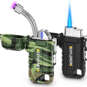 Luxgaze 2 Pack Waterproof Lighter Outdoor Electric Torch Lighters Flexible Neck Rechargeable Arc Lighters Butane Lighter Flameless Plasmafor Camping Hiking Adventure Survival Tactical Gear