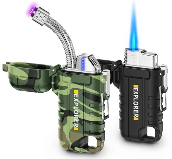 Luxgaze 2 Pack Waterproof Lighter Outdoor Electric Torch Lighters Flexible Neck Rechargeable Arc Lighters Butane Lighter Flameless Plasmafor Camping Hiking Adventure Survival Tactical Gear