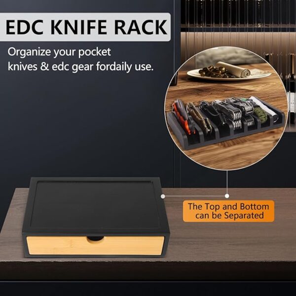 EDC Knife Rack, Pocket Knives Display Case Hold 7 Knives, Wooden EDC Gear Organizer Tray, Accessory Gear Display Organizer Box for Tactical, Survival, Outdoor, EDC Mini Knife - Black - Image 4