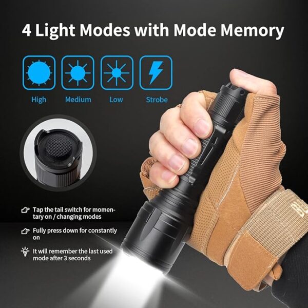 Super Bright Flashlight NT23 1500 Lumens Small Tactical Flashlights with Clip, Long Beam Distance, 4 Light Modes with Mode Memory, IP68 Waterproof, for Camping Hiking Emergency Use - Image 4