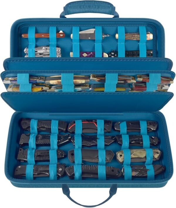 Knife Display Case for 64+ Pocket Knives, Butterfly Knife Storage Box, Folding Knives Organizer Holder, Knives Collection Organized Carrier for Survival, Tactical, Outdoor, EDC Mini Knife - Dark Blue - Image 2