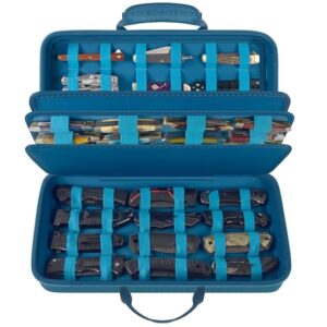 Knife Display Case for 64+ Pocket Knives, Butterfly Knife Storage Box, Folding Knives Organizer Holder, Knives Collection Organized Carrier for Survival, Tactical, Outdoor, EDC Mini Knife - Dark Blue